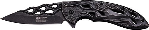 MTech USA MT-A822SW Spring Assist Folding Knife, Black Blade, Black Flame Handle, 4.75-Inch Closed