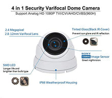 Load image into Gallery viewer, (4 Pack) 101AV Security Dome Camera 1080P True Full-HD 4 in 1(TVI, AHD, CVI, CVBS) 2.8-12mm Variable Focus Lens 2.4Megapixel STARVIS Image Sensor IR in/Outdoor WDR OSD Camera (White)
