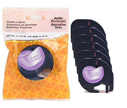 6/Pack LM Tapes - LM16952 Premium Black on Clear Polyester Compatible Tape for LetraTag Printers, Replaces Dymo 16952 Letra TAG