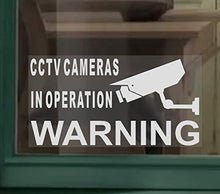 Load image into Gallery viewer, 5 x SMALL-45x87mm-Monitored by CCTV Video Recording Camera Security Warning Window Stickers-White on Clear-Mini Self Adhesive Vinyl Signs
