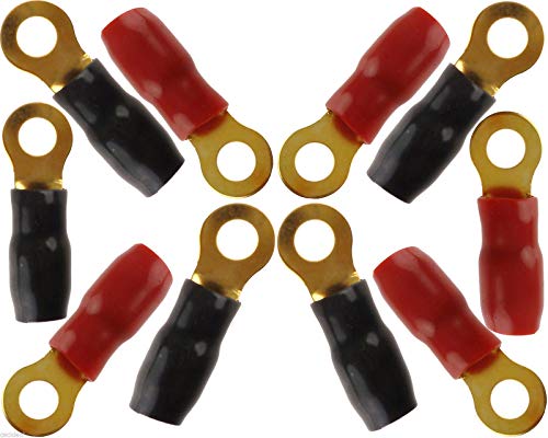 Audio Pro USA Pack 6 Gauge Wire Ring Terminals 5/16 Power Ground Red Black Crimp Connector