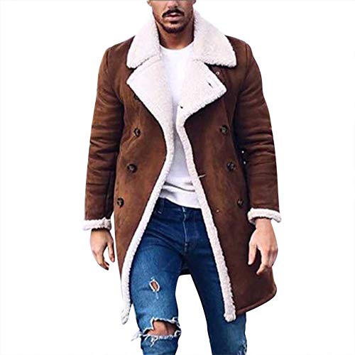 Bokeley Men's Wool Jacket Warm Winter Trench Long Outwear Button Smart Overcoat Brown