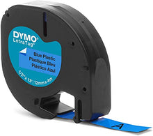 Load image into Gallery viewer, Dymo 91335 LetraTag Labeling Tape, for LetraTag Label Makers, Black Print on Blue Plastic Tape, 1/2&quot; W x 13&#39; L
