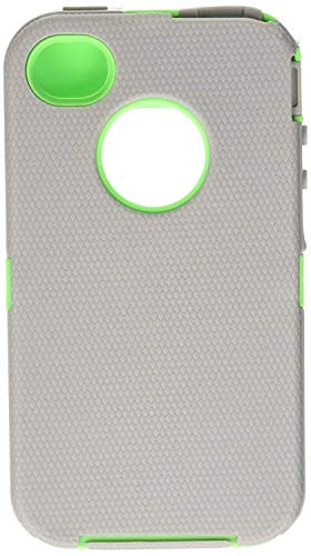 Hybrid Body Armor Rubber Silicone Cover Case for iPhone 4 4S, Three Layer - Gray+Green
