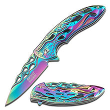 Load image into Gallery viewer, kim eshop MTECH Ballistic Rainbow Skeletonized Flame Blade Spring Assisted Opening Knife!!
