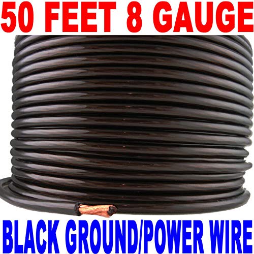 8 Gauge AWG Black Wire 50 FT PowerGround