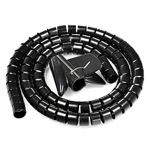Aexit 20mm Flexible Electric Motors Spiral Tube Cable Wire Wrap Computer Manage Cord Black 10Ft Fan Motors w Clip