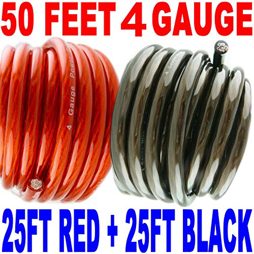 4 Gauge Hyperflex Power Wire Ground Amp Install Flexible 50 Ft Black + 25 Ft Red