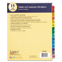 LOP Legacy 12324 - Printable Table of Contents Dividers, White, 15-Tab, 3-Hole, Assorted Tab Colors