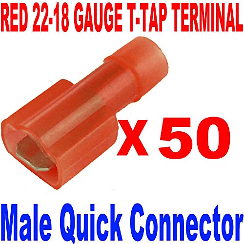 (50) Male Quick Wire Connector Red 22-18 Gauge T-Tap Fast Free USA Shipping