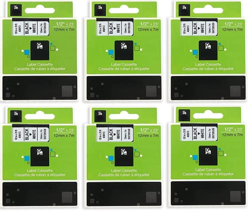 6-Pack Dymo D1 a45013 Label Tape Compatible Dymo 45013 Tape, Use for DYMO LabelManager 160 280 210D 360D 420P Wireless PnP 220P 260P 450D 500TS 450DUO Label Maker, Black on White