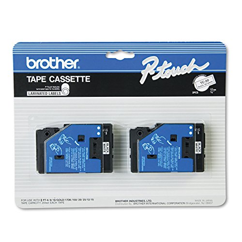 Brother Tc20 Tc Labeling Tapes for P-Touch Labelers, 1/2-Inch W, Black On White, 2/Pack