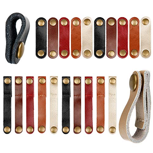 Gydandir Leather Cable Straps Cable Ties Cable Organizers Cord Management for Organizing USB Cable Headphone Wires, 2 Sizes 5 Colors