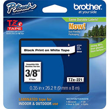 Load image into Gallery viewer, Brother Mobile TZE221 P-Touch Standard Laminated Tape, 3/8&quot; W x 26.2&#39; L, Black on White
