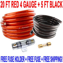 Load image into Gallery viewer, 20 FT RED 4 Gauge Power Wire + 5 FT Black Ground + Fuse
