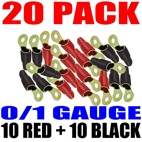Pack 1/0 Gauge Wire Cable Ring Terminals Connectors Red and Black Boots 5/16